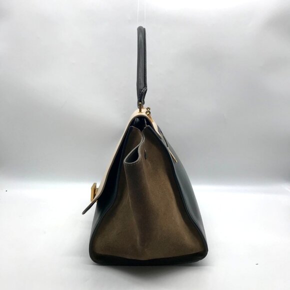 Celine Beige & Black Calfskin Trapeze Convertible Satchel - Picture 3 of 12